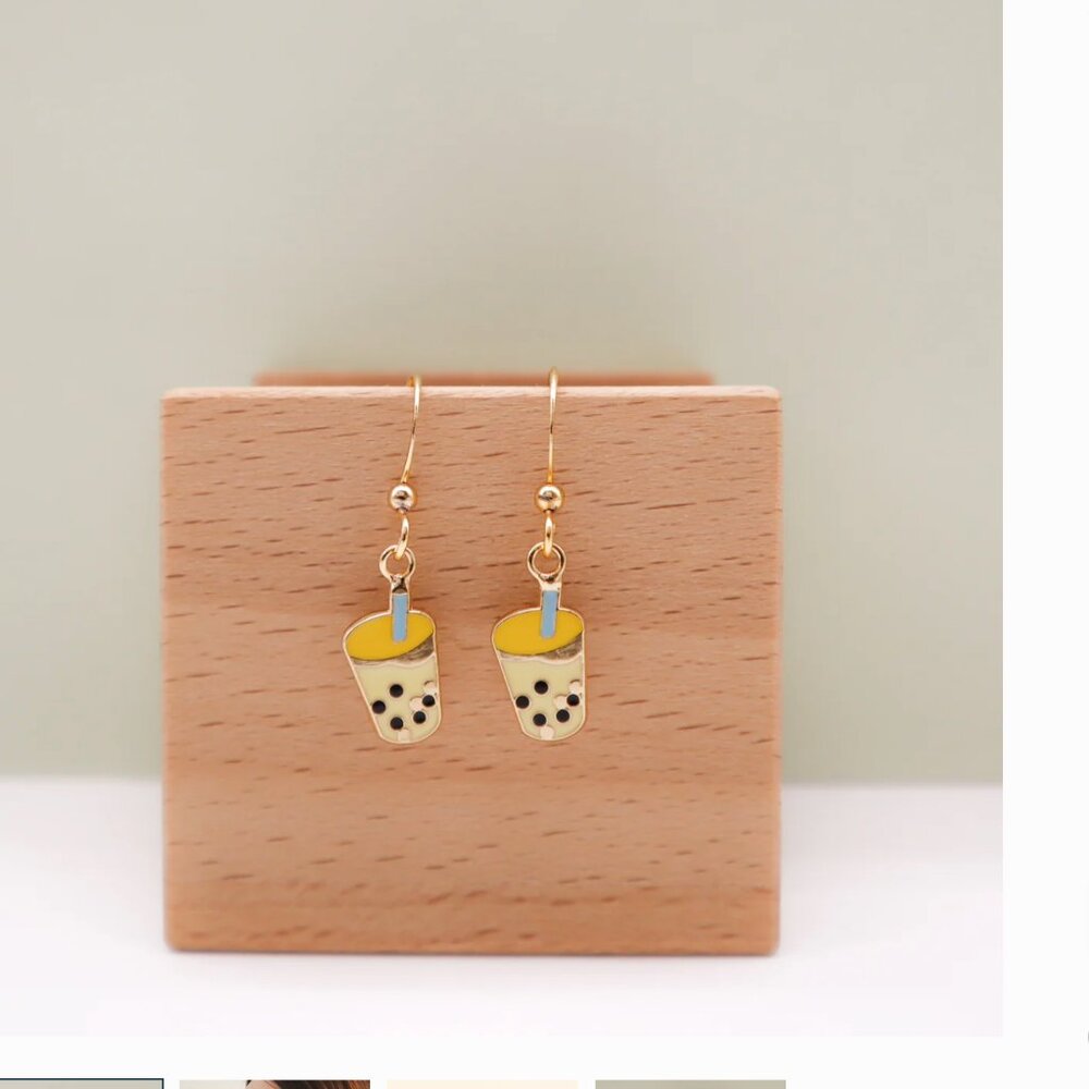 Miss Modi 24k Gold Plated Bubble Tea Boba Dangle Earrings *new*